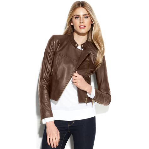 michael kors cropped leather jacket|Michael Kors leather jacket women's.